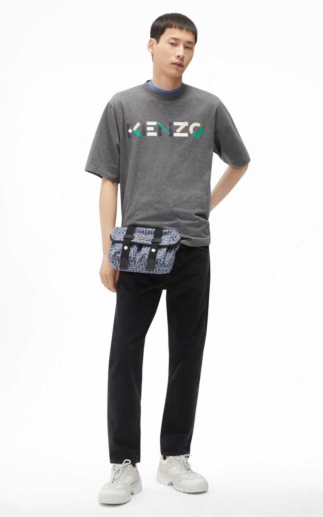 Kenzo Multicoloured oversize Logo T Shirt Grey For Mens 0963TDOBU